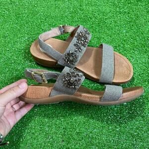 Nurture Women’s 8M Sandals Gems Comfort Brown‎ Slip On Strappy Adjustable